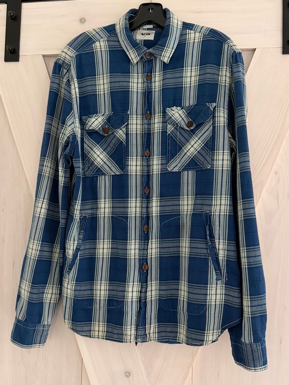 Acne Isherwood Blue and White Plaid Shirt Jacket Cottagecore XL